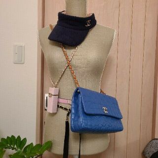 Chanel Bag Blue 2way Chain Shoulder Bag Matelasse Lamb Skin Rare W/g Card Auth