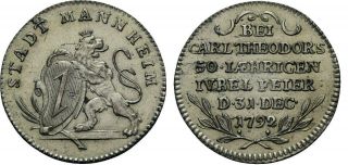 Rare 1792 Pfalz Mannheim (german States) Karl Theodor Silver Ducat