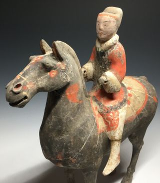 Rare Ancient Chinese Han Dynasty Terracotta Horse & Rider Statue Sculpture