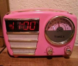 Rare Pink Timex Alarm Clock Vintag Retro Look Radio T247m