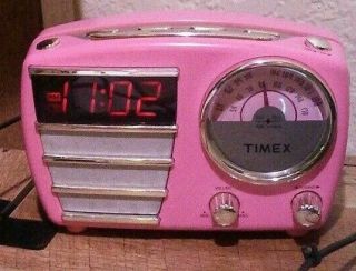 Rare PINK Timex Alarm Clock Vintag Retro Look Radio T247M 2