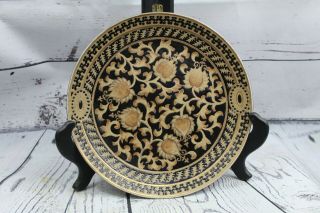 Oriental Accent Wall Plate 10 " Ceramic Handmade Decor Gold Trim Art - Rare