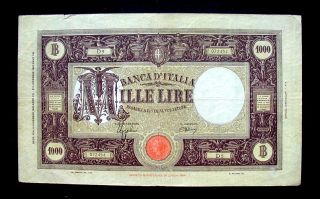 1942 Italy Kingdom Rare Large Banknote Lire 1000 Grande M Vf,