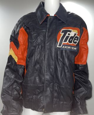 Vintage 90s Tide Racing Team Leather Jacket,  Coat Size M Rare Nascar