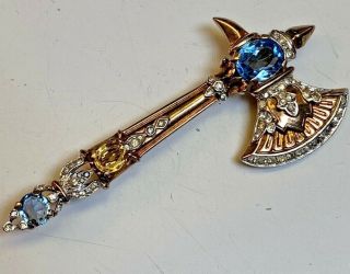 Alfred Philippe Crown Trifari V.  Rare 1941 Gold Plated Jewel Encrusted Axe Brooch