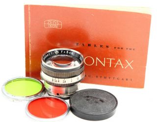 Rare Contax Rf Carl Zeiss Sonnar 5cm F1.  5 F8 Black/nickel Lens Dhl 3 - 5 Days