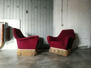 Mid Century Rare Set Pair Lounge Chairs & Gio Ponti For Isa Italy 1955s
