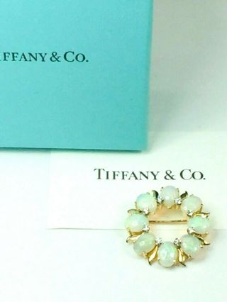 Rare Vintage Tiffany & Co 14k Yellow Gold Opal Old Miner Diamond Pin Brooch 6.  8g