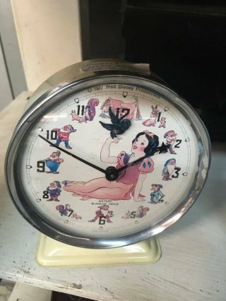 Vintage Disney Snow White Animated Bayard Alarm Clock Rare Loose Base