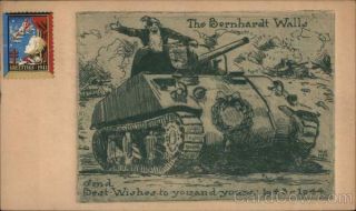 1943 Rare Wwii Christmas Card Sent By Bernhardt Wall Santa Claus Postcard