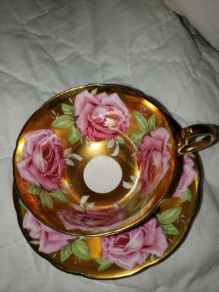 Stunning And Rare Aynsley Gold - 9 Pink Cabbage Roses Teacup And Saucer -