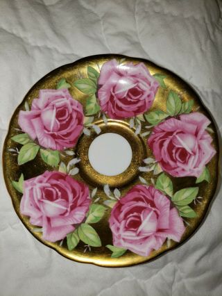 STUNNING and RARE Aynsley GOLD - 9 Pink Cabbage Roses Teacup and Saucer - 4