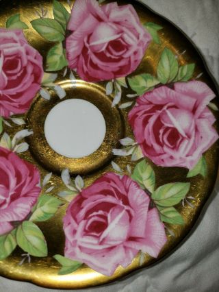 STUNNING and RARE Aynsley GOLD - 9 Pink Cabbage Roses Teacup and Saucer - 6