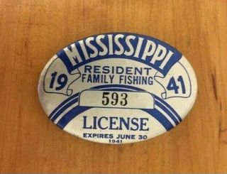 Rare 1941 Mississippi Resident Family Fishing License Pin