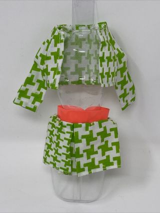 Rare Vintage Sears Young Ideas 1513 Skipper Doll Outfit Green White Houndstooth