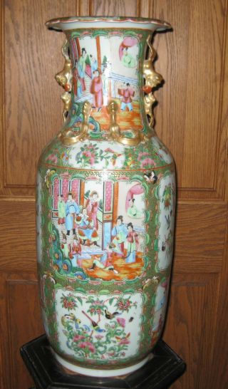 Huge Early 19th C.  Rare Chinese Rose Famille Vase 23 In.  Tall