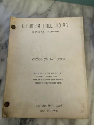 Knock On Any Door 1948 Film Noir Script Humphrey Bogart Rare Columbia
