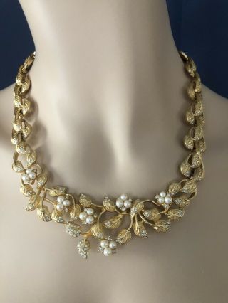 Rare Christian Dior Boutique Gold Plated Crystal,  Seed Pearl Necklace,  Earring