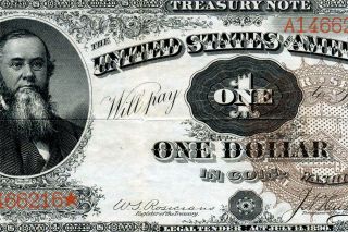 Hgr Sunday 1890 $1 Treasury Note Fancy Back ( (rare Issue))