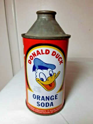 Rare Vintage General Beverages Donald Duck Orange Soda Cone Top Soda Can