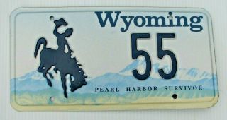 Rare Wyoming Pearl Harbor Survivor License Plate " 55 " Wy Phs Bucking Bronco