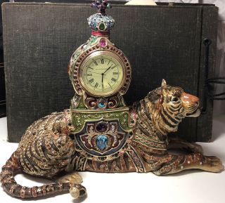 Rare Jay Strongwater Tiger Figurine Swarovski Crystals Handmade Clock Limited