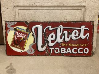 Rare " Red " Velvet Pipe Tobacco Porcelain Advertising Sign Embossed Real Deal