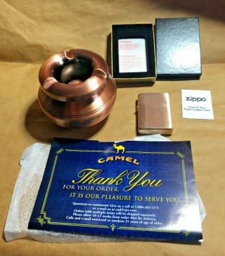 CAMEL SOLID COPPER Zippo Windproof Lighter & Ashtray Set 2003 EXTREMELY RARE 2