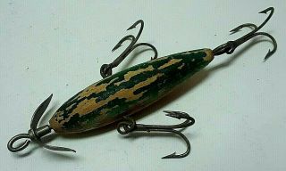 Rare Antique early 1900 ' s HEDDON 400 Killer wooden spinner lure,  belly weight 2
