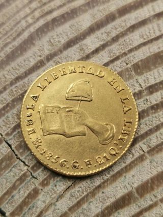 Mexico First Republic 1856/5 Mo Gf Gold 2 Escudos Very Rare Date