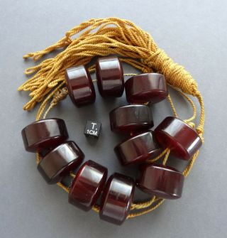 Rare Vtg Red Cherry Amber Faturan Bakelite Catalin Prayer 11 Beads Tasbih 156 Gr