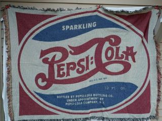Rare Sparkling Pepsi Cola 12 Oz Bottle Woven Throw W/fringe Usa Cotton 52x68