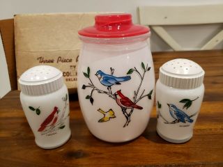 Rare Bartlett Collins Feathered Friends Range Set - Drip Jar - Shakers