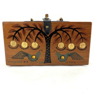 60s Rare Design " Money Tree " By Enid Collins The Wood Box Purse
