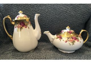Rare Royal Chelsea Golden Rose Tea Pot And Coffee Pot,  With Lids