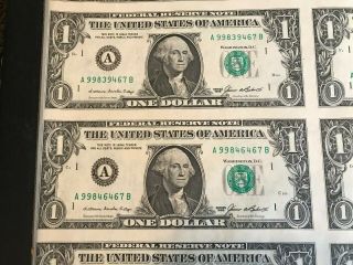 1985 Uncut Sheet of 16 US $1 Dollar Bills Treasury Packaging RARE 2