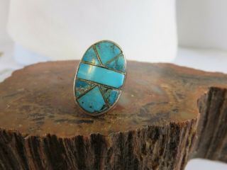 Rare Old Pawn Sterling Silver Turquoise Inlay Zuni Mens Ring Size 9 12 Gr Rp12