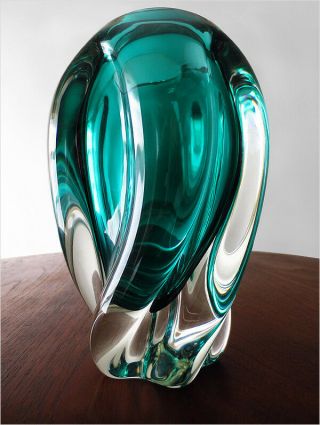 1960 Rare Mid - Century Skrdlovice Jan Beranek Sommerso Art Glass Vase Eames Era