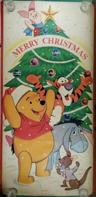 Vintage Winnie The Pooh Merry Christmas Poster 72 " X 36 " Walt Disney Rare & Htf