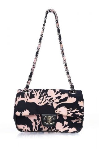 Chanel Pink Black Vintage Mini Bag Chain Strap Flap Purse Cc Satin 90s Rare Chic