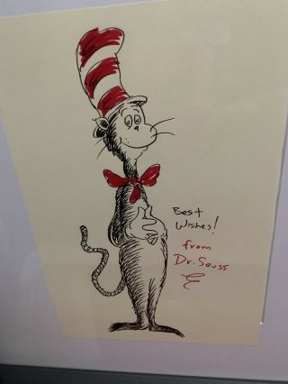Rare Large Authentic Signed Drawing By Dr.  Seuss Cat In The Hat