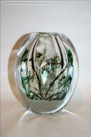 Rare 15cm Fish Graal Vase Swedish Art Glass Orrefors Crystal Edvard Hald