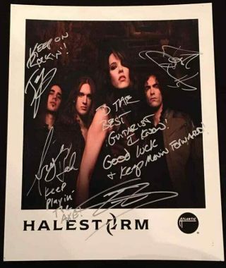Halestorm Band Press Photo Rare Signed By All 4 Autograph Arejay Lzzy Hale