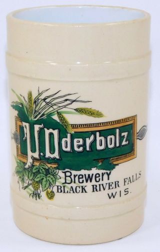 Rare U.  Oderbolz Pre - Prohibition Stoneware Beer Mug Black River Falls,  Wisconsin