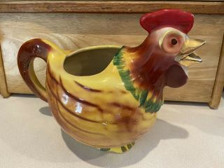 Vintage Shawnee Pottery Rooster Pitcher Patented Chanticleer USA Gold Trim Rare 2