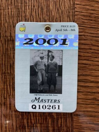2001 Masters Augusta National Golf Club Badge Ticket Tiger Woods Wins Pga Rare