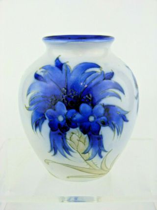 A Rare Wm Moorcroft Salt Glaze Cornflower On White Vase.  C 1935.