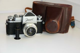 Rare Zenit - 1 Soviet Slr Film Camera First Edition W/s Lens " Industar - 22 " Exc