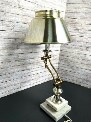 Rare Vintage Mid Century Mcm Brass & Chrome Metal Shade Adjustable Desk Lamp