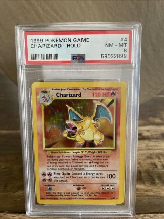 1999 Pokemon Base Set Charizard Unlimited Holo 4/102 Psa 8 Nm - Rare Card